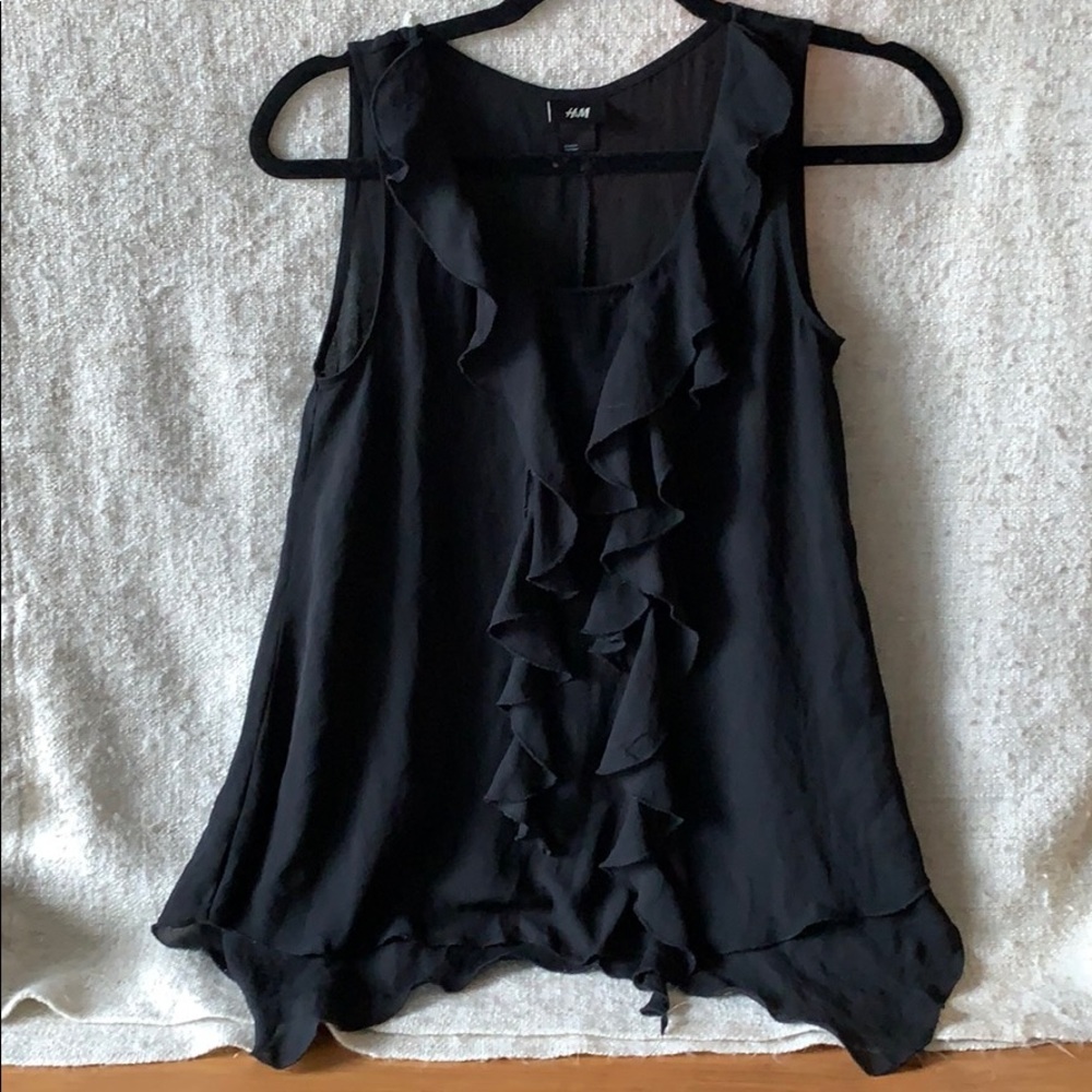 Black ruffled sleeveless tank. Size 4.